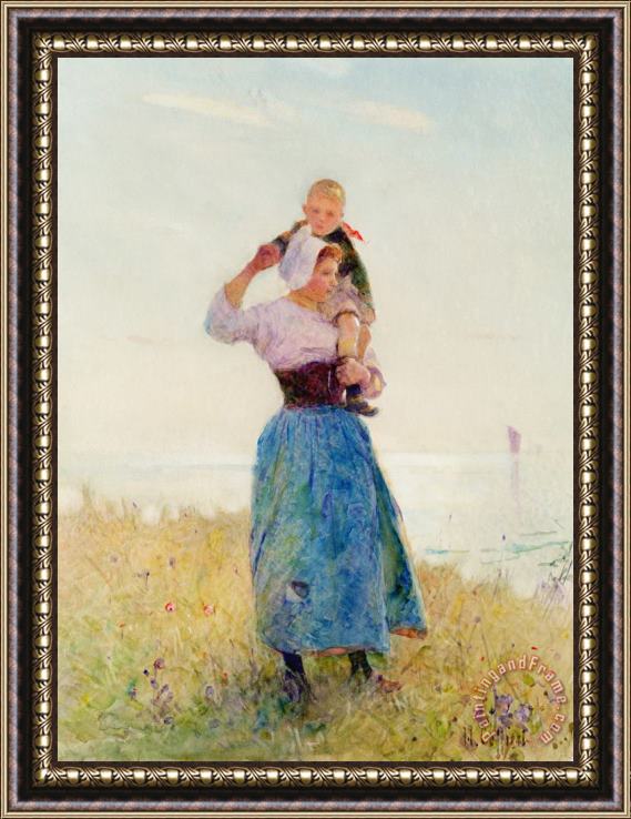 Hector Caffieri Woman and Child in a Meadow Framed Print
