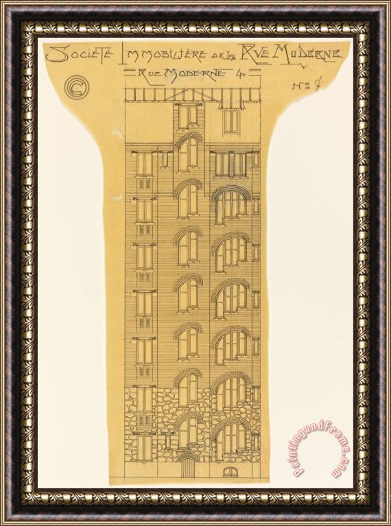 Hector Guimard Elevation of an Apartment Building, Societe Immobiliere, Rue Moderne (now Rue Agar) Framed Painting
