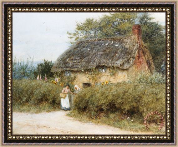 Helen Allingham A Thatched Cottage near Peaslake Surrey Framed Painting