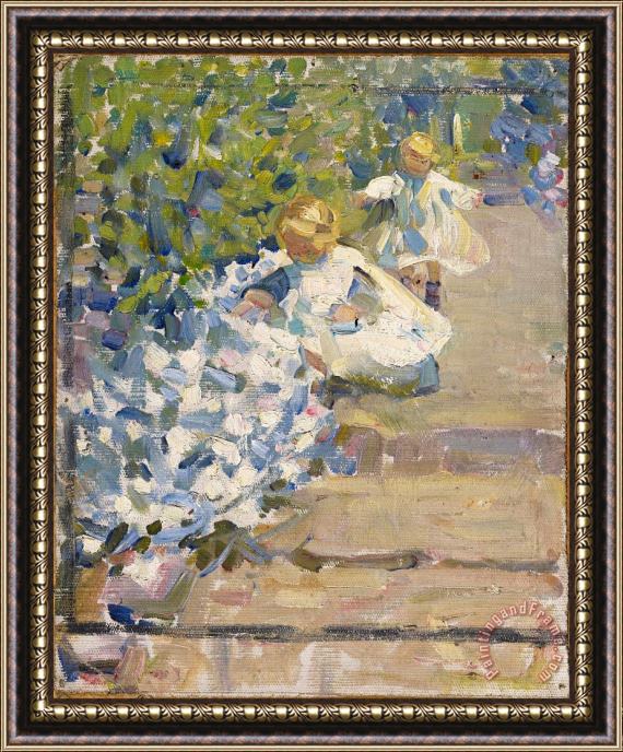 Helen Galloway Mcnicoll Sketch for Picking Flowers Framed Painting