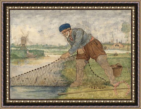 Hendrick Avercamp A Fisherman Hauling in His Net Framed Painting