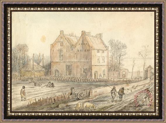 Hendrick Avercamp A Manorial Farmhouse with Peasants Sowing Framed Print