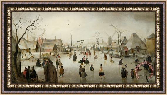 Hendrick Avercamp Ice Skating in a Village Framed Painting