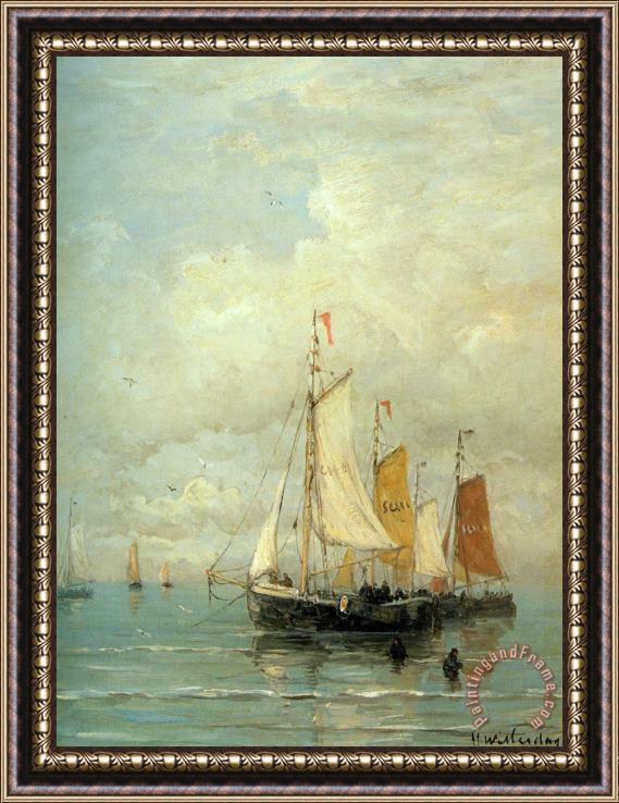 Hendrik Willem Mesdag A Moored Fishing Fleet Framed Painting