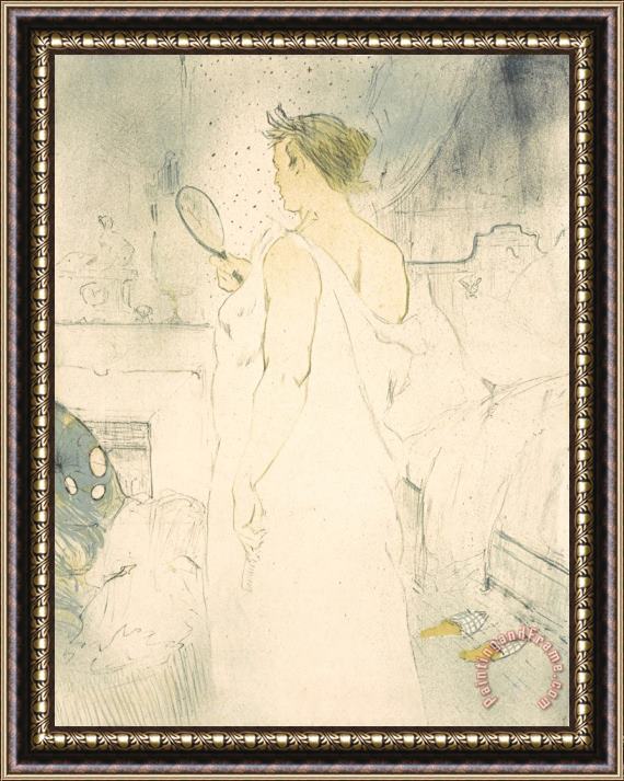 Henri de Toulouse-Lautrec Femme a Glace La Glace a Main (woman with Mirror Mirror in Hand), From The Elles Series Framed Print