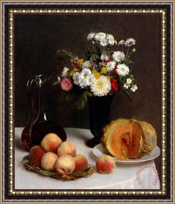 Henri Fantin Latour Still Life with a Carafe, Flowers And Fruit Framed Print