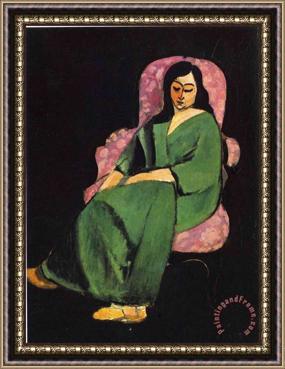 Henri Matisse Lorette in a Green Robe Against a Black Background 1916 Framed Painting