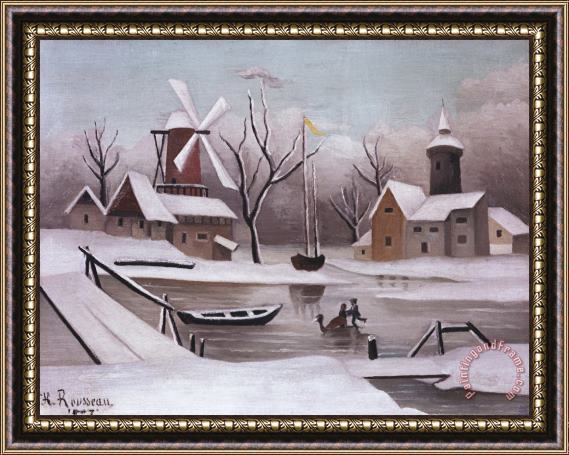 Henri Rousseau Ice Skaters on a Frozen Pond Framed Painting