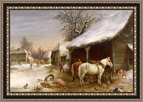 Henry Woollett Farmyard in Winter Framed Print
