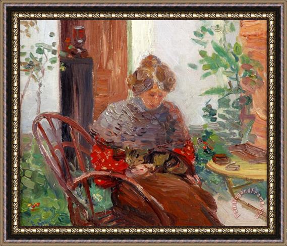 Hippolyte Petitjean Woman in Garden Framed Painting