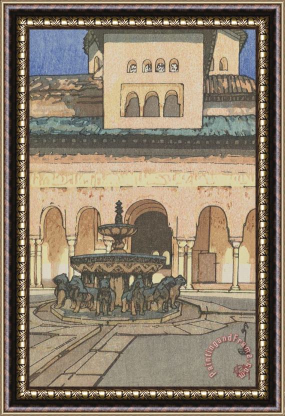 Hiroshi Yoshida Court of Lions, Alhambra (aruhamubura, Shishi No Niwa) Framed Painting