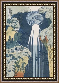 The Waterfall Framed Paintings - Amida Waterfall by Hokusai