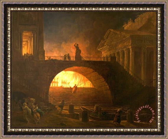 Hubert Robert The Fire of Rome Framed Painting