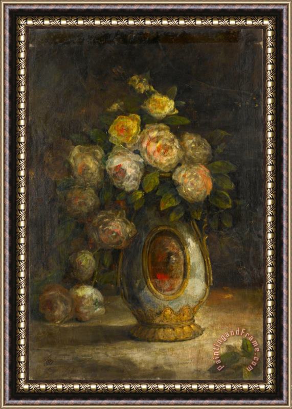 Huseyin Zekai Pasa Gullu Naturmort , Still Life with Roses Framed Painting