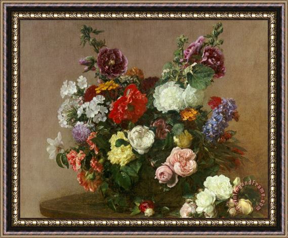Ignace Henri Jean Fantin-Latour A Bouquet of Mixed Flowers Framed Painting