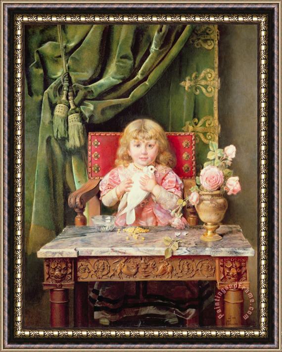 Ignacio Leon y Escosura Young girl with a dove Framed Painting
