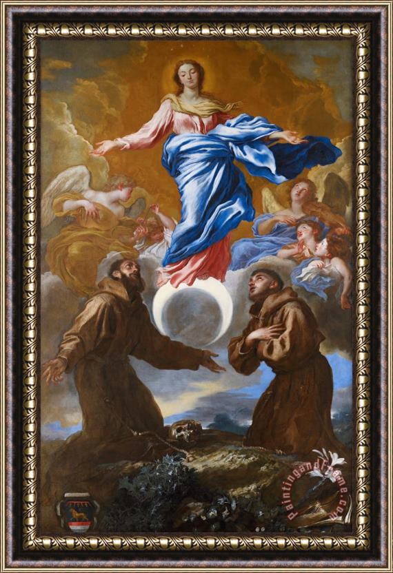 Il Grechetto The Immaculate Conception With Saints Francis Of Assisi And Anthony Of Padua Framed Painting