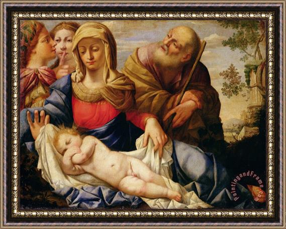Il Sassoferrrato Holy Family with Two Female Figures Framed Painting