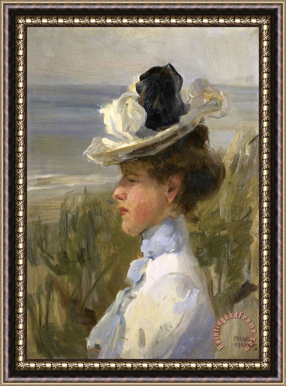 Isaac Israels A Young Woman Looking Out Over The Sea Framed Painting