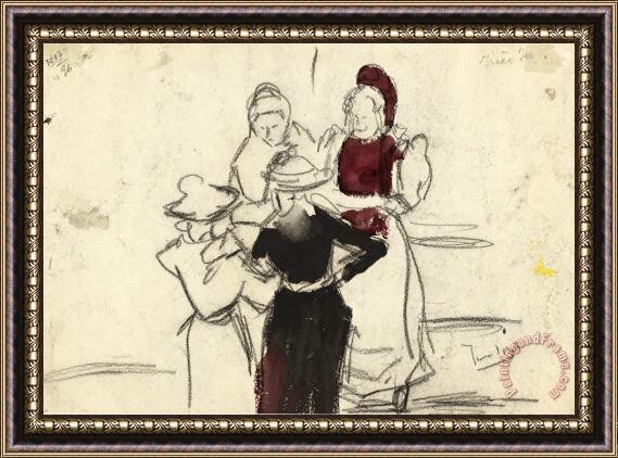 Isaac Israels Groepje Van Vier Vrouwen En Meisjes Framed Painting