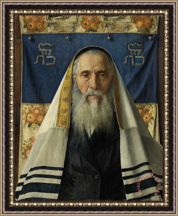 Isidor Kaufmann Portrait of a Rabbi with Prayer Shawl Framed Painting