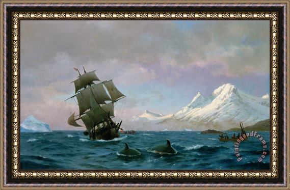 J E Carl Rasmussen Catching whales Framed Painting