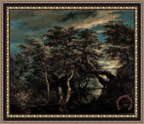 Jacob Isaacksz. Van Ruisdael A Marsh in a Forest at Dusk Framed Painting
