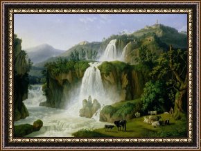 The Waterfall Framed Paintings - The Waterfall at Tivoli by Jacob Philippe Hackert