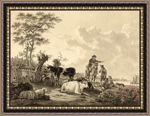 Jacob van Strij  Landscape with Cattle, Sheep, And Herders Framed Print