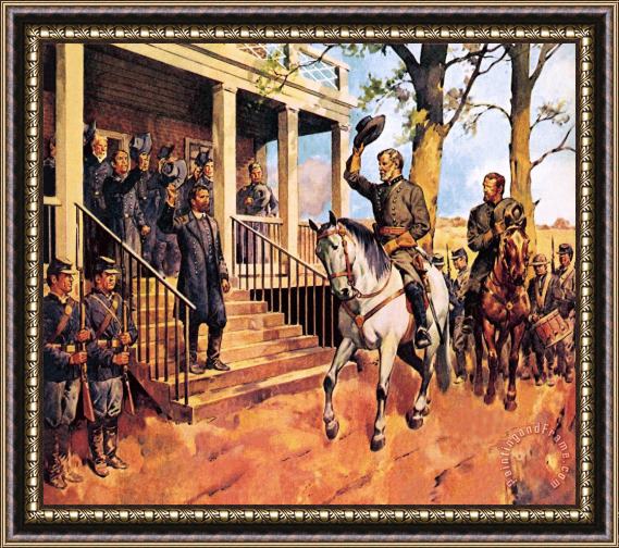 James Edwin General Lee and his horse 'Traveller' surrenders to General Grant by McConnell Framed Painting