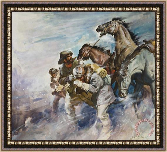 James Edwin McConnell Men and Horses Battling a Storm Framed Painting