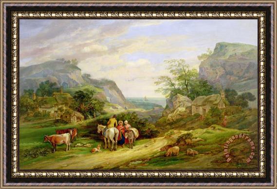 James Leakey Landscape with figures and cattle Framed Painting