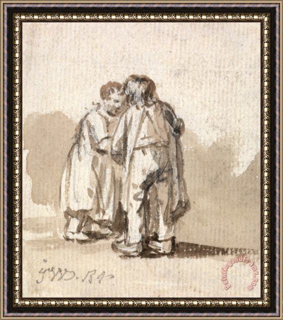 James Ward A Boy And Girl Conversing Framed Painting