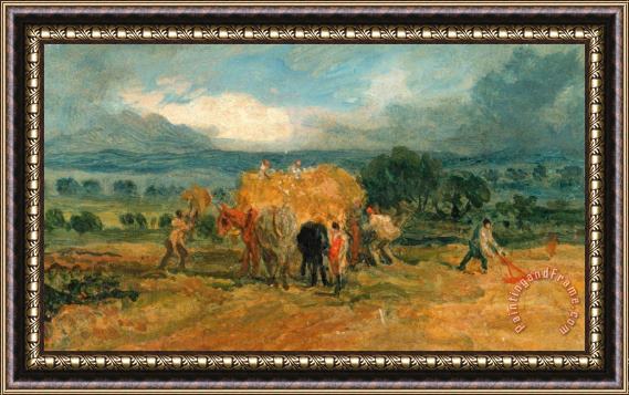 James Ward A Harvest Scene with Workers Loading Hay on to a Farm Wagon Framed Print