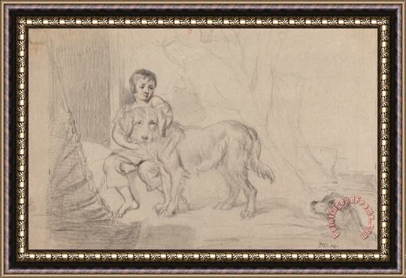 James Ward A Young Boy with Dogs Framed Painting