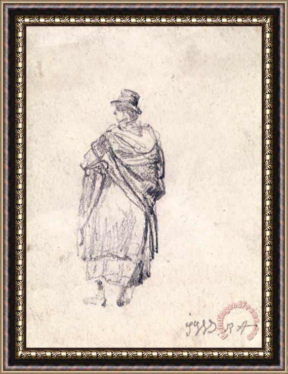 James Ward Back View of Country Woman in Hat And Shawl Framed Painting