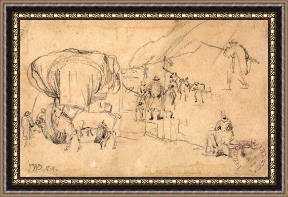 James Ward Sheet of Sketches Wagon, Horse, Milkmaid And Other Figure Studies Framed Painting