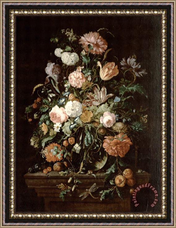 Jan Davidsz de Heem Still Life with Flowers in a Glass Bowl Framed Print