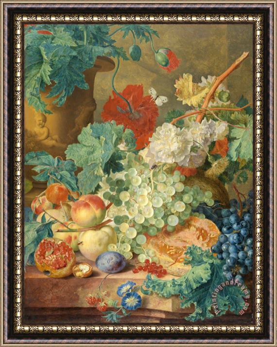 Jan Van Huysum Still Life with Flowers And Fruit Framed Painting