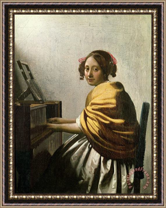 Jan Vermeer Young Woman at a Virginal Framed Painting
