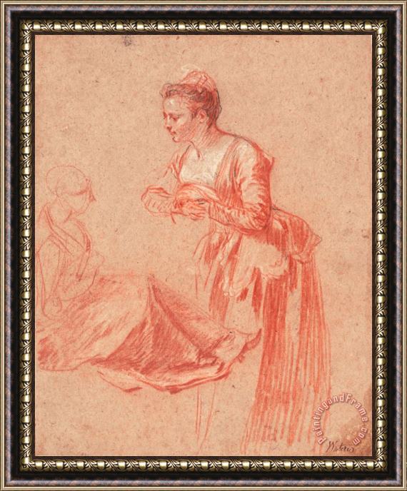 Jean Antoine Watteau Two Figure Studies of a Young Woman, 1715 1717 Framed Painting