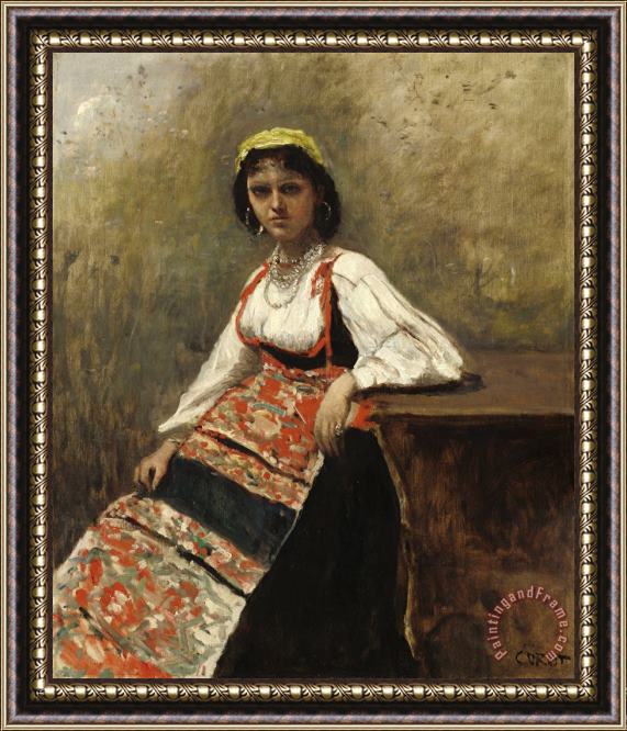 Jean Baptiste Camille Corot Italian Girl Framed Painting