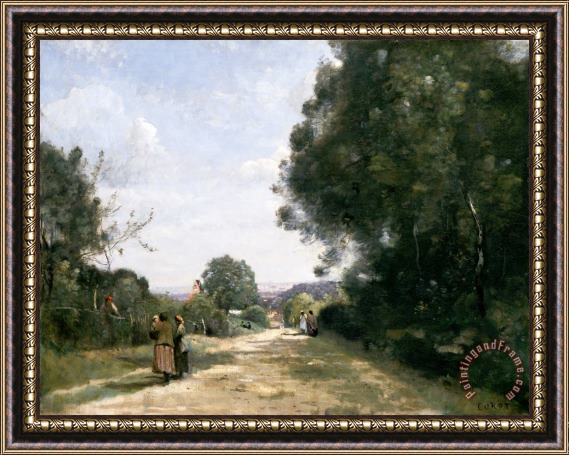 Jean Baptiste Camille Corot Sevres Brimborion, View Towards Paris Framed Painting