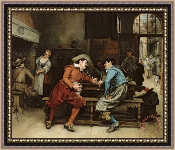 Jean Charles Meissonier Two Men Talking In A Tavern Framed Print
