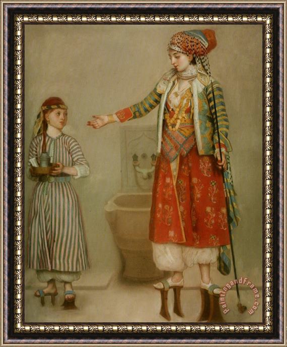 Jean-Etienne Liotard A Lady in Turkish Costume with Her Servant at The Hammam Framed Painting