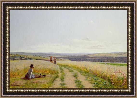Jean F Monchablon Girl in the Fields Framed Painting