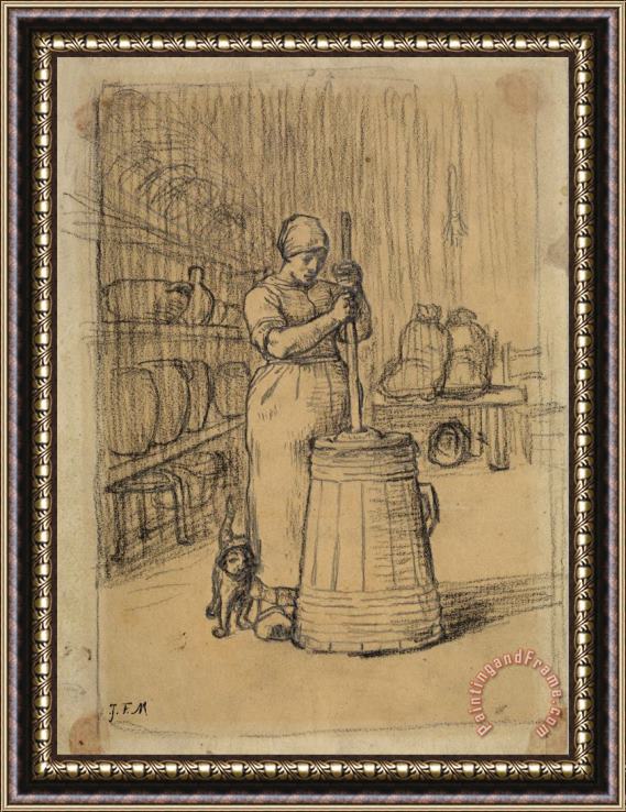 Jean-Francois Millet Study for Woman Churning Butter Framed Painting