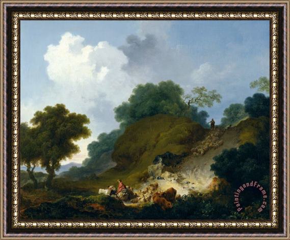 Jean Honore Fragonard Landscape with Shepherds And Flock of Sheep Framed Painting