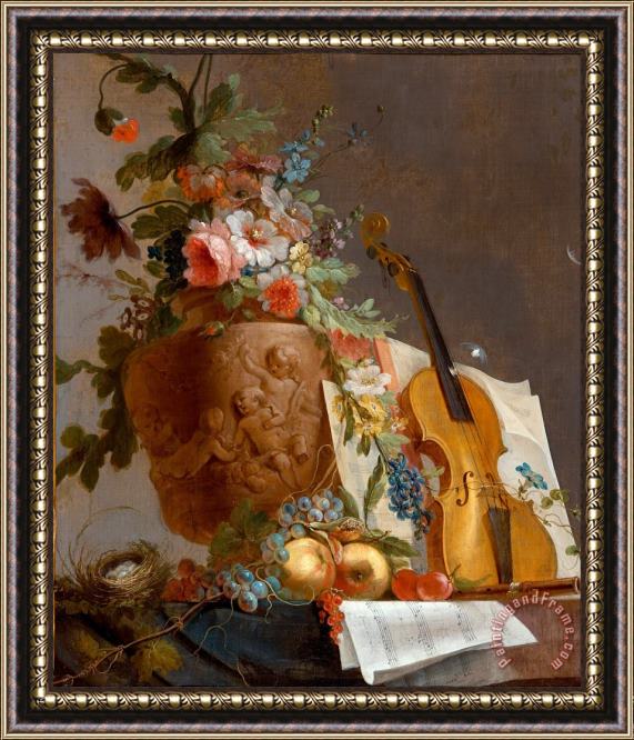 Jean-Jacques Bachelier Still Life with Flowers And a Violin Framed Print