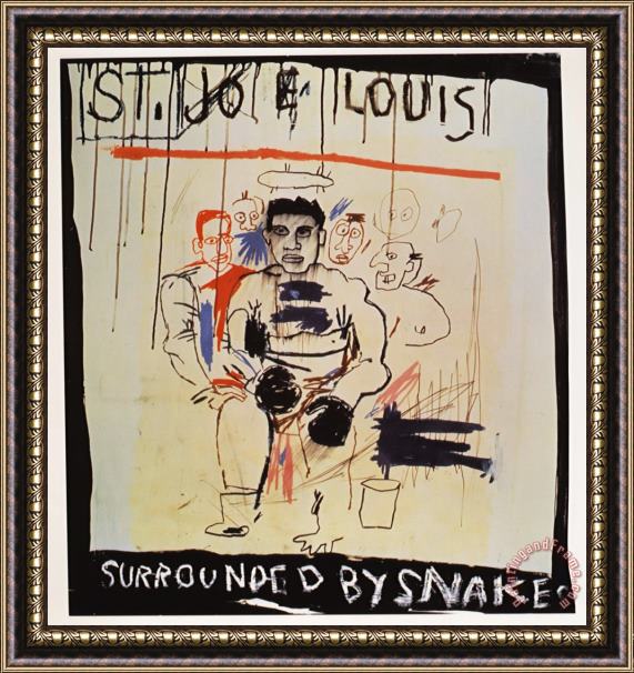 Jean-michel Basquiat St Joe Louis Surrounded Snake Framed Painting